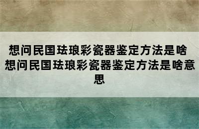 想问民国珐琅彩瓷器鉴定方法是啥 想问民国珐琅彩瓷器鉴定方法是啥意思